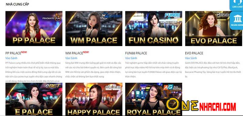 sảnh chơi casino online tại Fun88